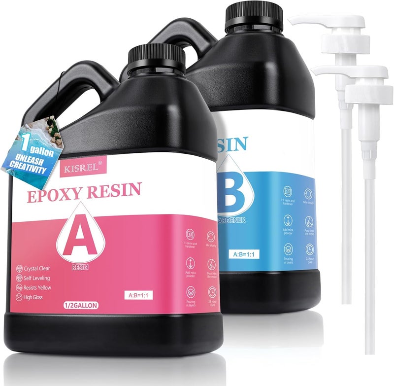 KISREL Epoxy Resin 1Gallon - Crystal Clear Epoxy Resin Kit - No Yellowing No Bubble Art Resin Casting Resin for Art Crafts, Jewelry Making, Wood & Resin Molds(1/2 Gallon x 2) - Image 1